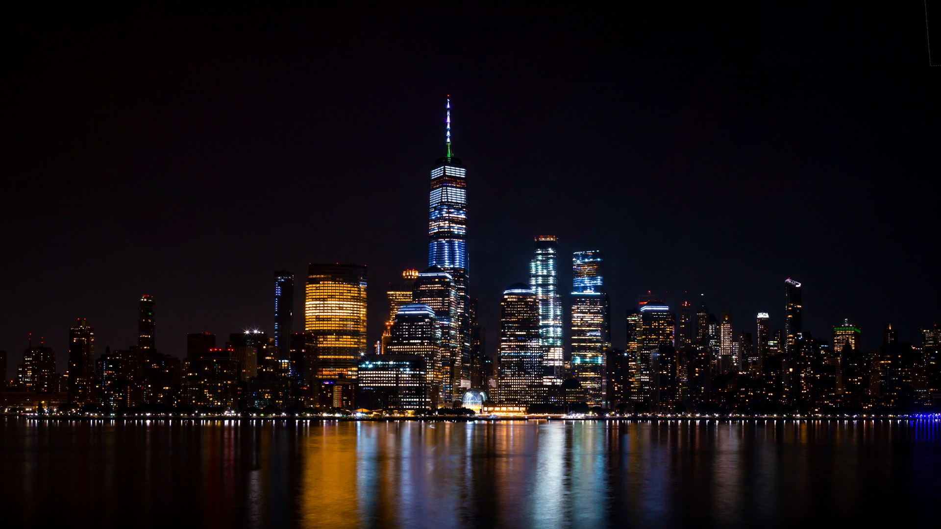cityscape with lights at night